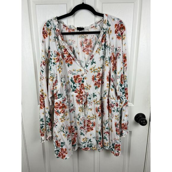 Torrid White Floral Blouse Tunic Drawstring Waist Soft Rayon Top Size 3X - Picture 7 of 8